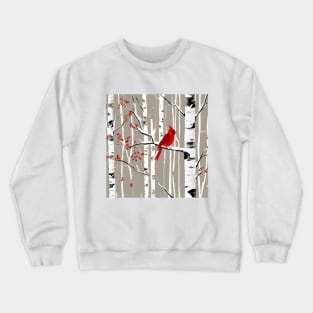 Minimalist Scandinavian Art Winter Birch Tree Red Cardinal Crewneck Sweatshirt